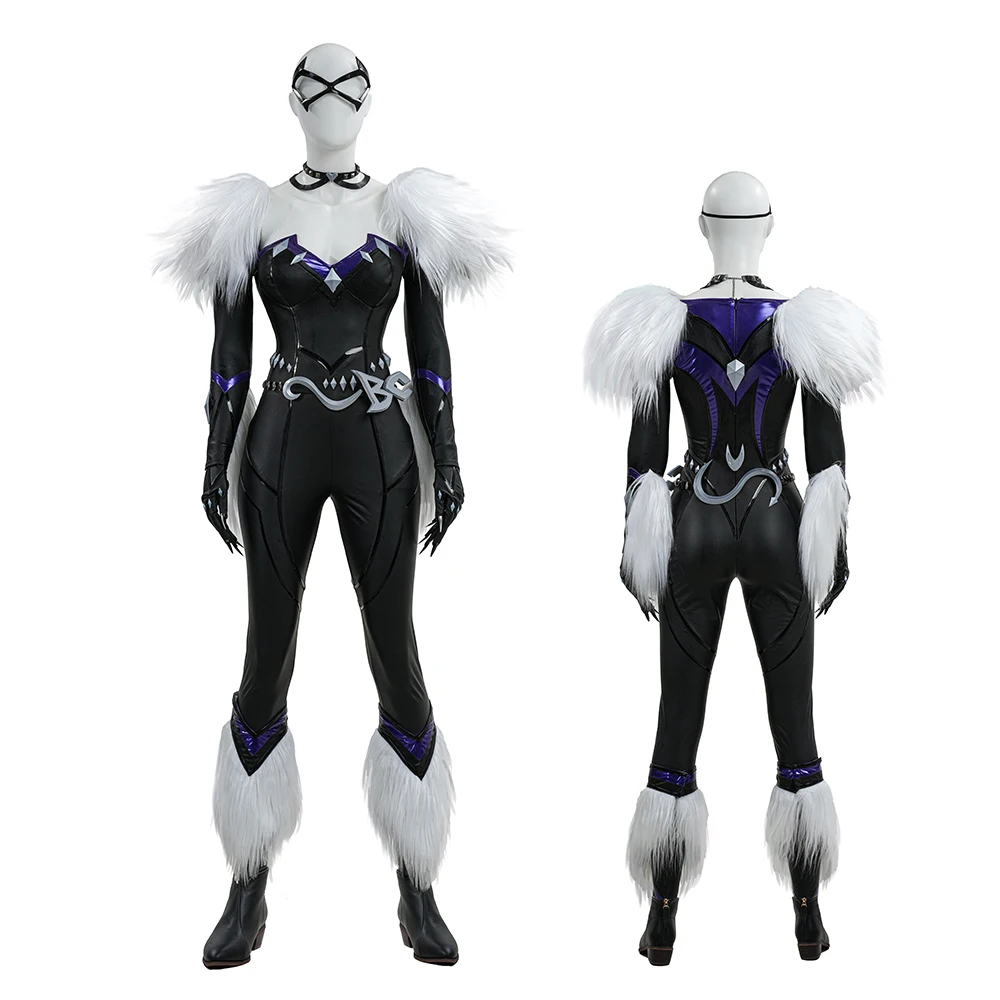 

Game Rivals Black Cat Felicia Cosplay Costume Jumpsuit Sexy Women Black Leather Catsuit Outfits Halloween Party Dress Suit