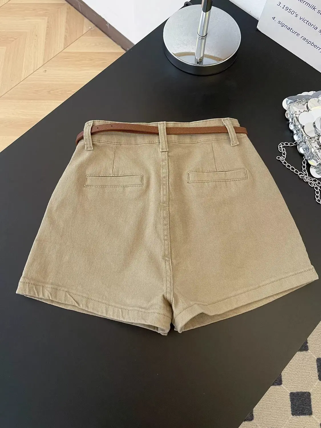 

Retro American High Waist Pleated Denim orts Women Summer New Sle Sexy Casual Khaki Color Slimming orts for Ladies
