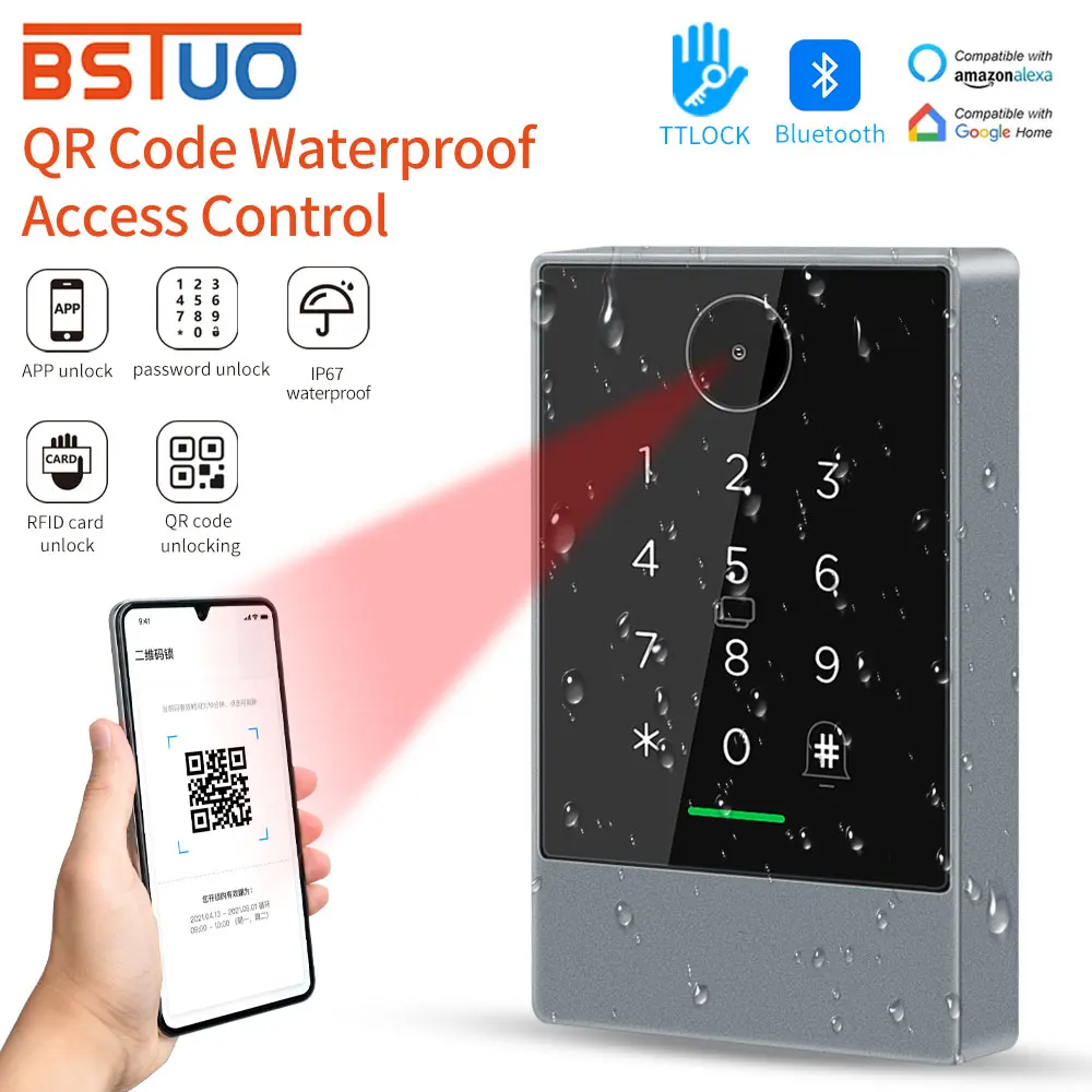 2023 New in TTlock & TTHotel App Access Control Keypad 13.56Mhz QR Code Scanner Qrcode Reader Waterproof Work with Alexa Google