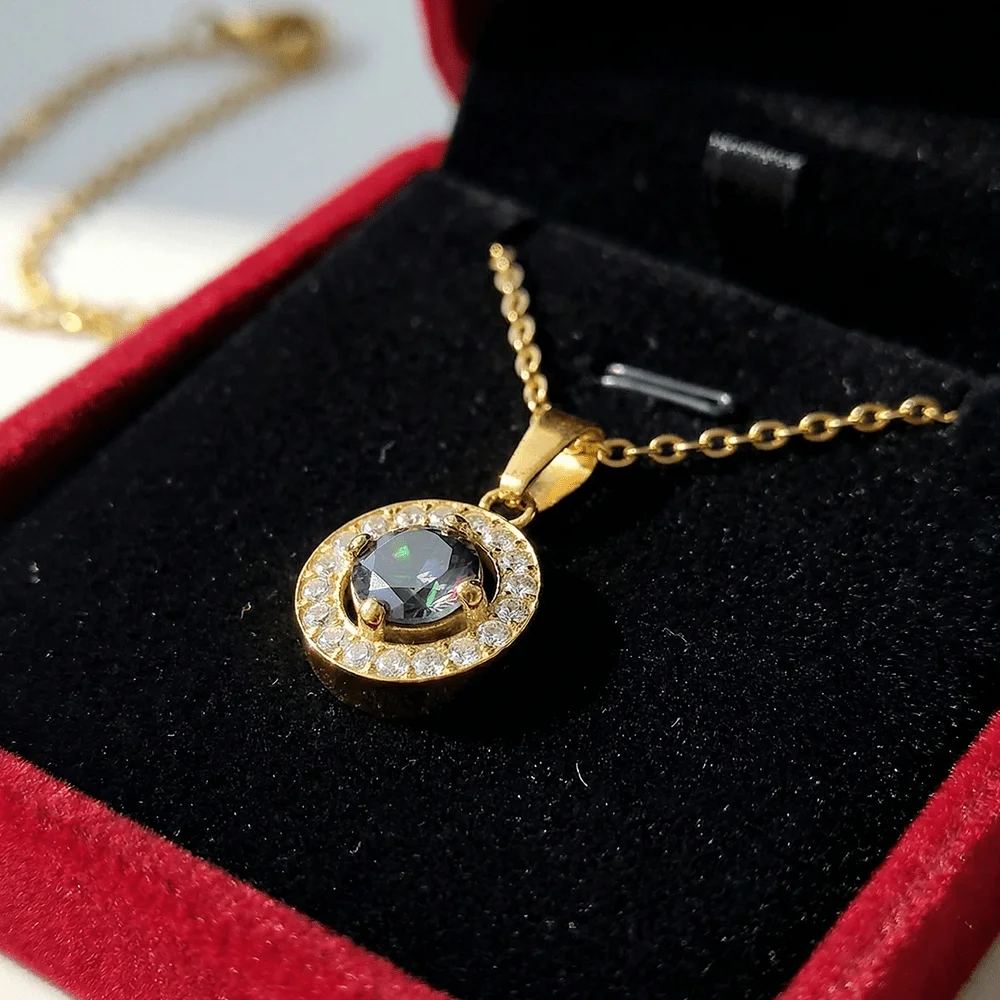 

1pc 0.5 Carat Golden Luxury Round-shaped Colorful Moissanite Pendant Necklace, Ideal for Banquets, Parties, festival Gift.
