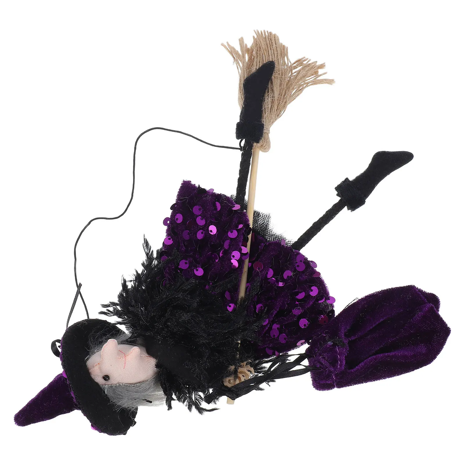 

Halloween Witch Hanging Ornament Flying Witch on Broomstick Candy Bag Haunted House Outdoor Garden Party Decoration