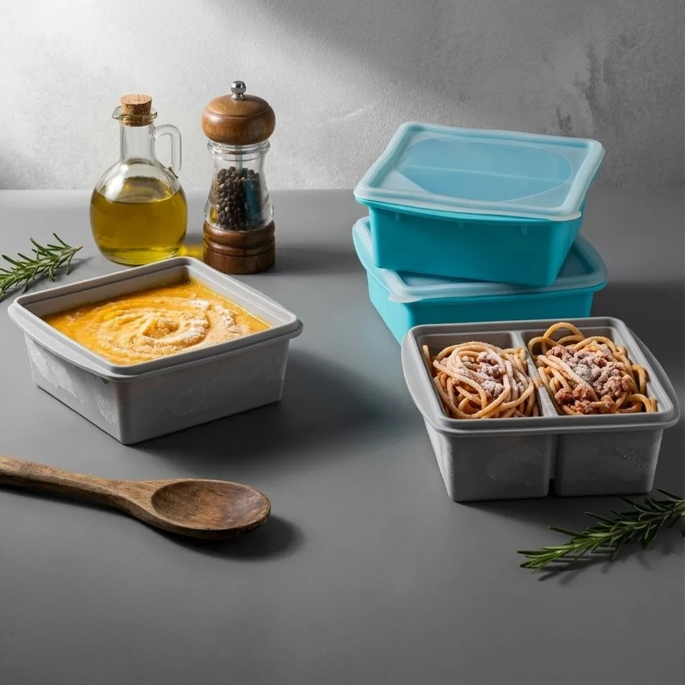 New Reusable Silicone Freezer Mold with Lid Leak-Proof Ice Tray Mold Multi-purpose Fresh-Keeping Box Kitchen Use
