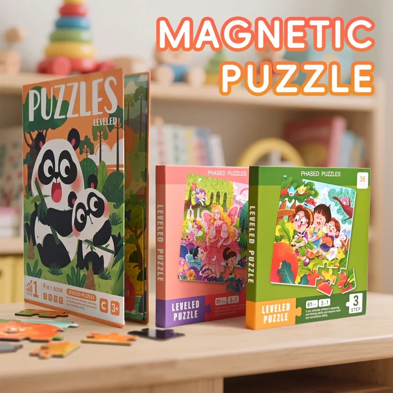 

Magnetic Puzzle Portable Book DIY Cute Cartoon Animals Jigsaw Montessori Early Education Toys For Children Xmas Birthday Gift
