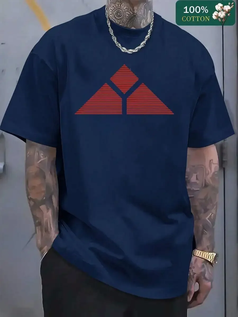 

Mens Retro Geometric Triangle Print Cotton T-Shirt Casual Short Sleeve Tee
