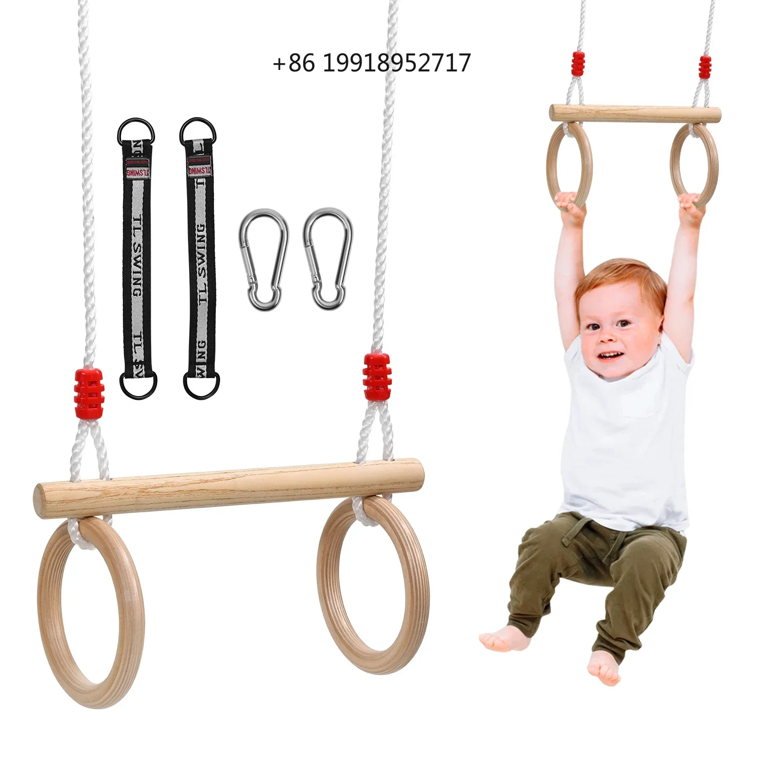 Small Foot Trapeze With Wooden Gymnastics Rings For Attaching To Swing Or Climbing Frame, For Children From 3 Years JJ20
