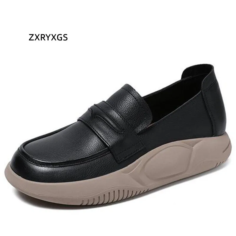 ZXRYXGS New 2024 Promotion Spring Full Genuine Leather Shoes Casual Sneakers Flat Soft Sole Comfortable Shoes Women Trend Shoes