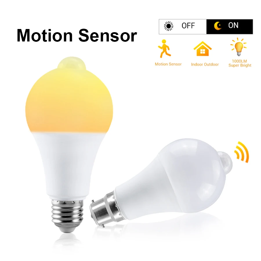 Motion Sensor Led Bulb Smart PIR E27 B22 110V 220V White Night Lamp For Home Living Room Corridor Garage Light Bulb 12W 15W 18W