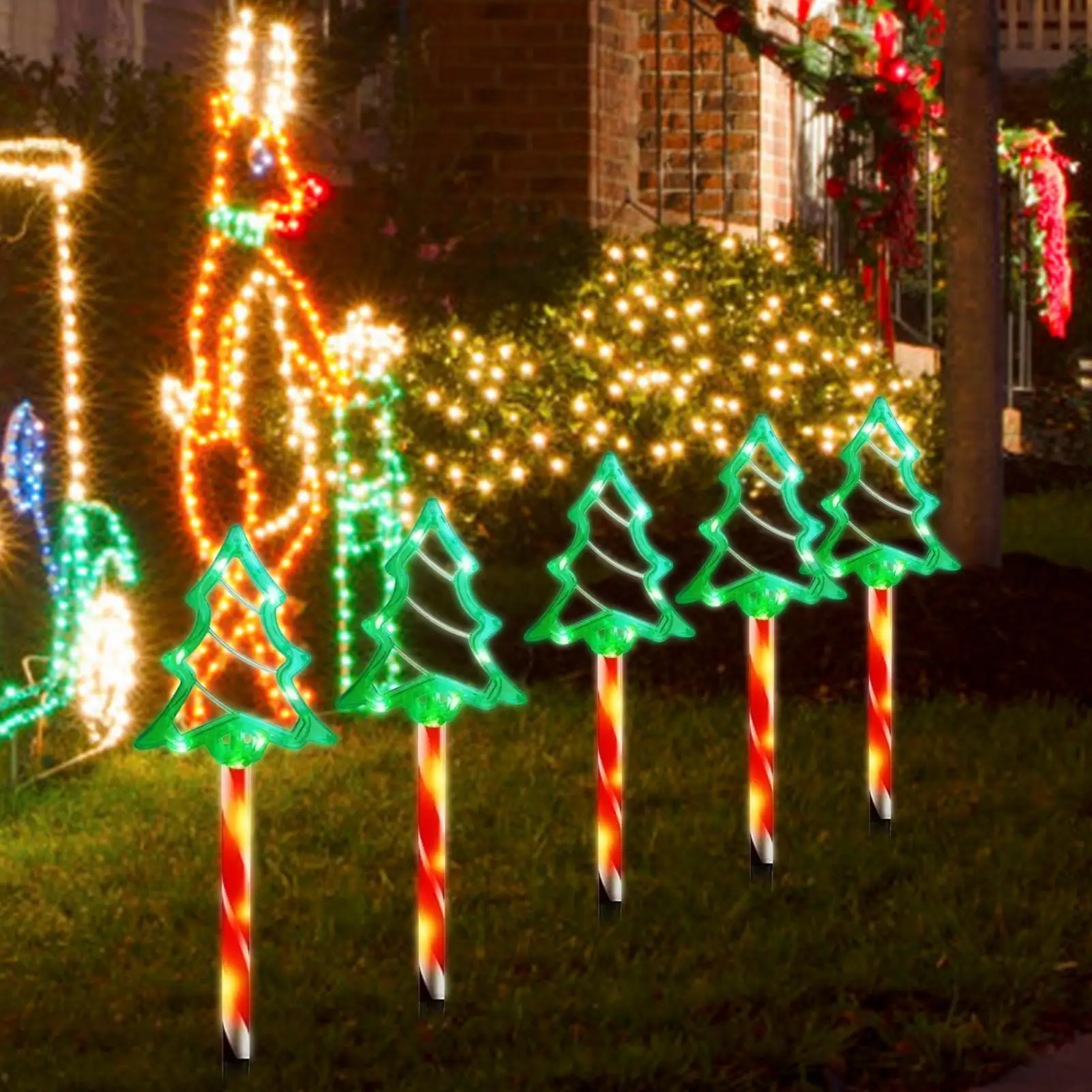 

Рождественские огни на солнечной энергии, уличные солнечные рождественские украшения, елочные огни, 5 шт., водонепроницаемое окружающее освещение для зимы