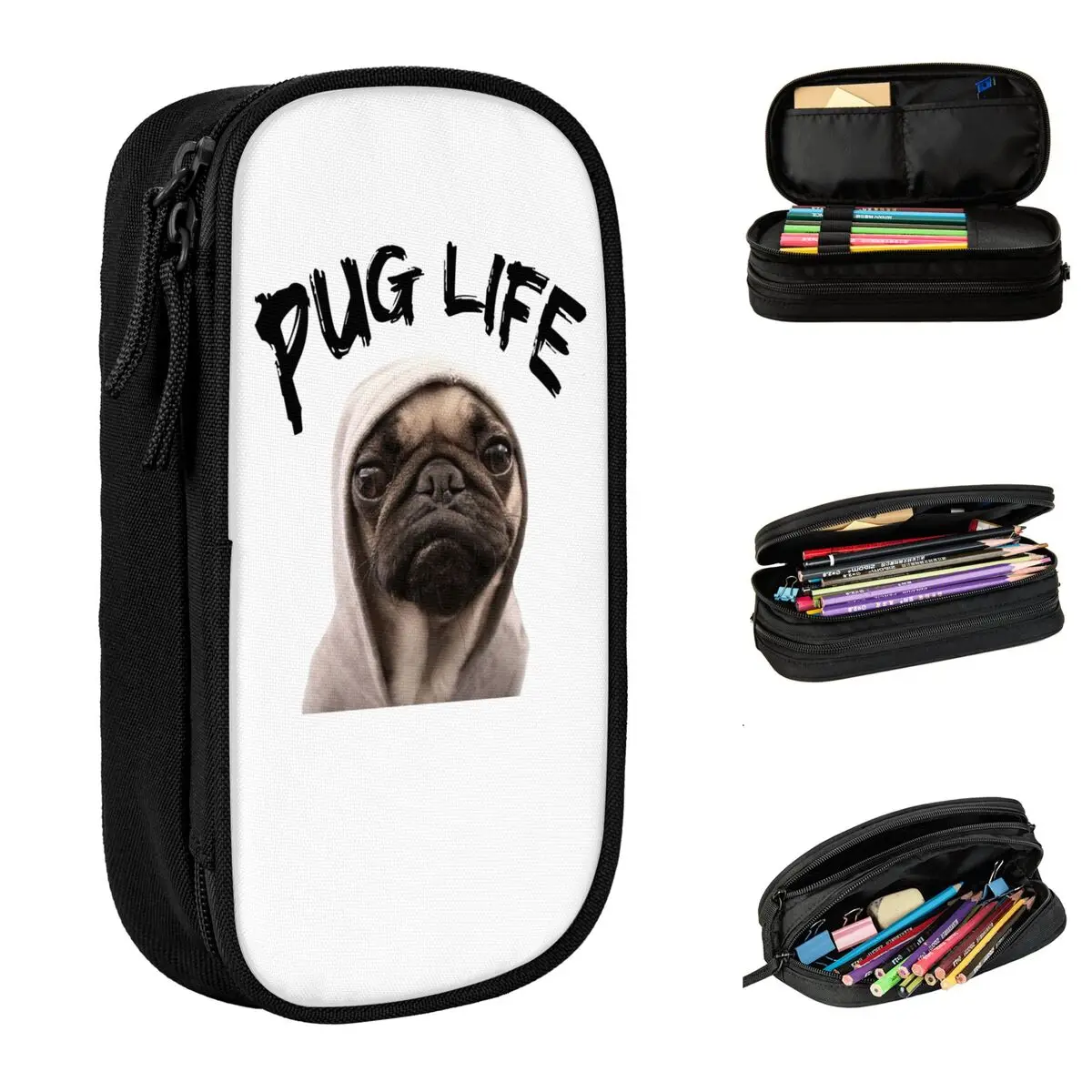 Pug Life Dog Pencil Cases Pencilcases Pen Box for Girls Boys Large Storage Bag Students School Gifts Stationery