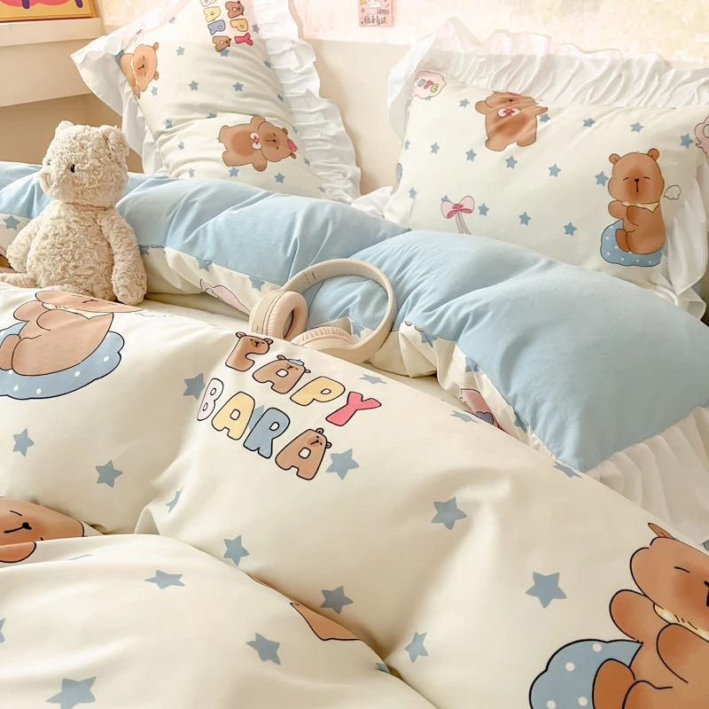 

2025 New! Capibara Bedding Set Duvet Cover Home Decor Gift For Kids Boys Capibaras Fitted Sheets Set King Size Bedding Set