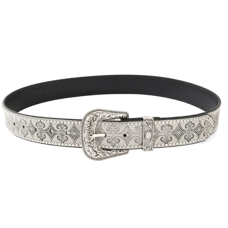 652F Embossed Western Belt with Engraved Pin Closure for Casual