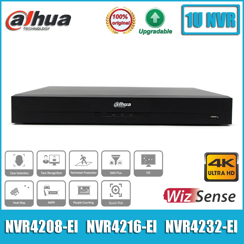 Original Dahua NVR4208-EI, NVR4216-EI and NVR4232-EI 8/16/32 Channel 4K NVR 1U 2HDDs WizSens Network Video Recorder No POE