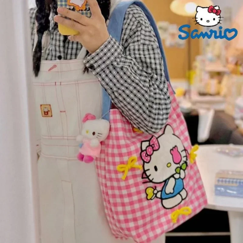 2024 New Arrival Hello Kity Kawaii Canvas Cartoon Large-capacity Shopping Shoulder Bag Portable Fashion Cute Handbag Girls Gifts