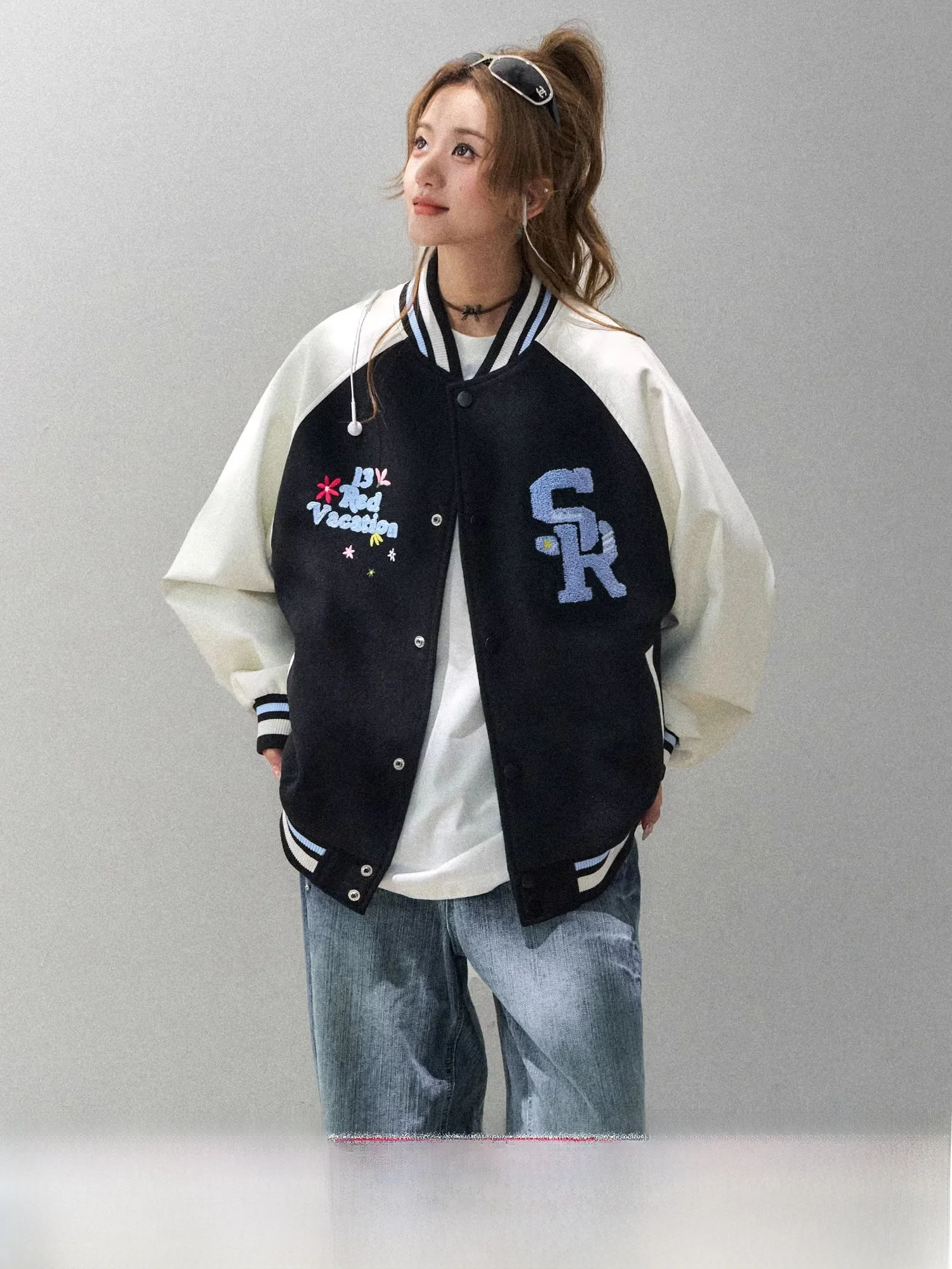 

Американский ретро-пиджак из искусственной кожи для женщин, бейсбольный стиль, с нашивками-буквами, уличный, свободный крой, удлиненный рукав