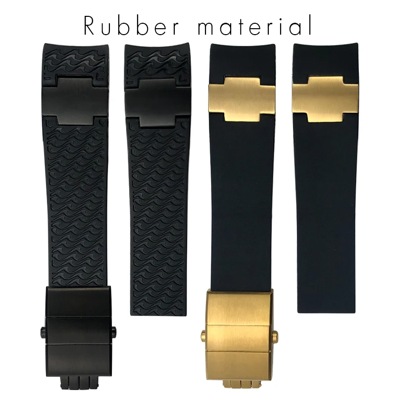 22 مللي متر منحني نهاية ساعة من المطاط السيليكوني الفرقة ل أوليس ناردين 263 غواص حزام أسود أزرق متموج حزام مقاوم للماء أساور ساعة