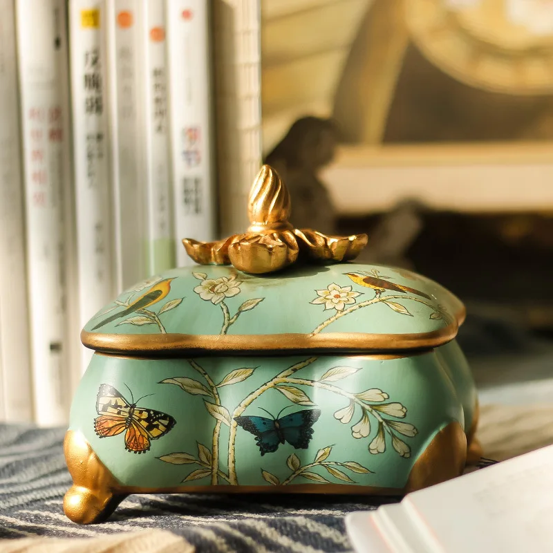 American Ceramic Jewelry Box Decorative Ornaments European Vintage Dresser Necklace Storage Box Chinese Jewelry Box