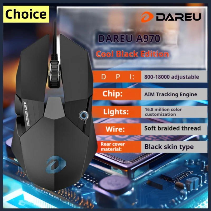 DAREU A970 Wired Mecha Lightweight Mouse 18000DPI RGB Light 5rd Gear Dpi Gaming Mouse Programming Taillight Design Office Mouse