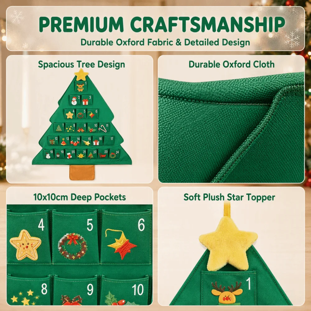 Tree Shape Christmas Tree Shape Storage Bag Cloth Ornaments Hanging Design Countdown Calendar Storage Bags Empty Cloth