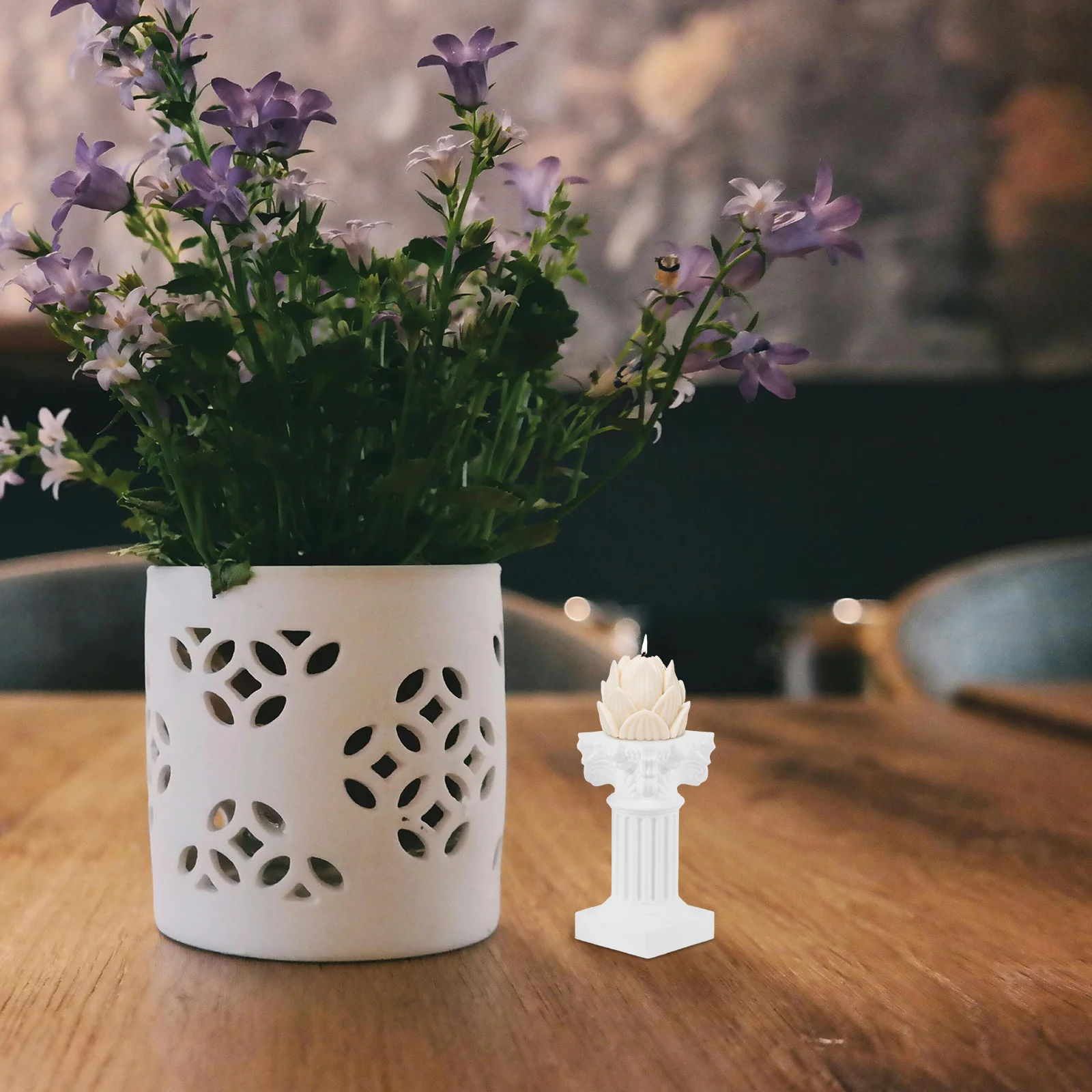 2pcs Minimalist Column Holder Roman Pillar Candlestick Desktop Statue Table Decor Abs Material Reusable Stable Tiny Stand