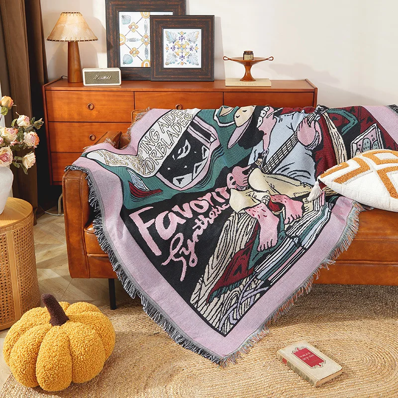 Western Decor Guitar Boy Pattern Warm Soft Throw Blanket With Tassels for Bed Sofa Living Room Beach Travel All Season 180X130CM