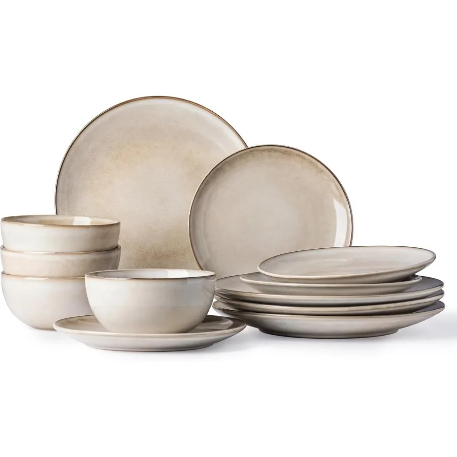

Ceramic Dinnerware Sets for 4 Including 12 Pieces Handpainted Stoneware Plates and Bowls Set with Scratch Resistant Properties