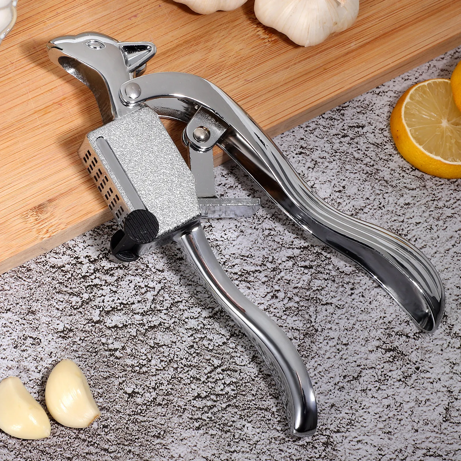 

Premium Stainless Steel Garlic Presser Heavy Duty Mincer Tool Ergonomic Design Easy to Use and for Home Restaurant