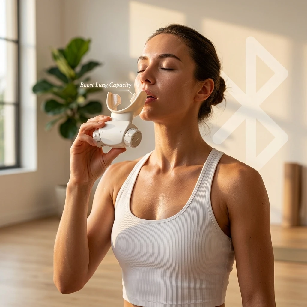 SSHTang Respiratory Muscle Trainer - Portable Breathing Exercise Device with Adjustable Resistance (1-8 Levels) - Includes Stora