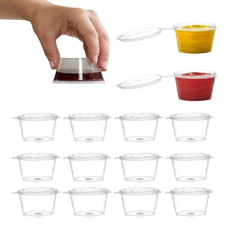 50-Pack 1oz Polypropylene (PP) Small Containers with Hinged Lids, Leak-Proof Disposable Portion Cups for Sauce, Condiments
