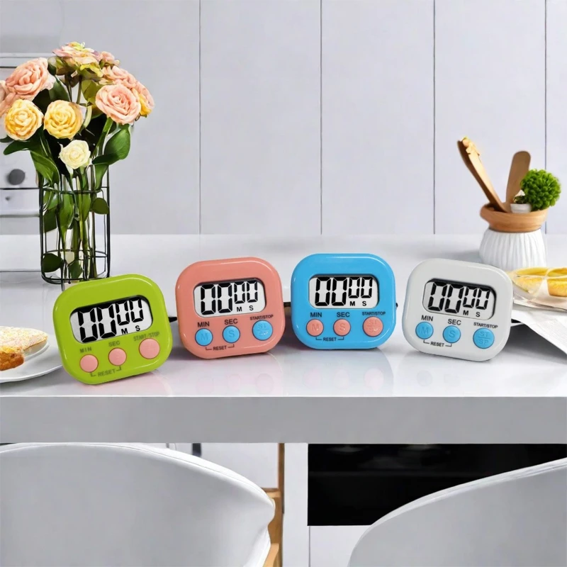 مؤقت مطبخ LCD مغناطيسي - ساعة توقيت رقمية للعد لأعلى/الأسفل لدراسة الطبخ والخبز والرياضة والدش ومؤقت بصري مع منبه