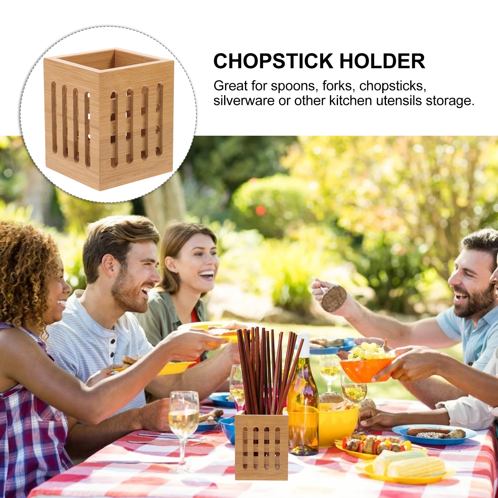 

Bamboo Chopstick Holder Flatware Organizer With Drain Holes Utensil Storage Canister For Kitchen Counter Drying Spoons