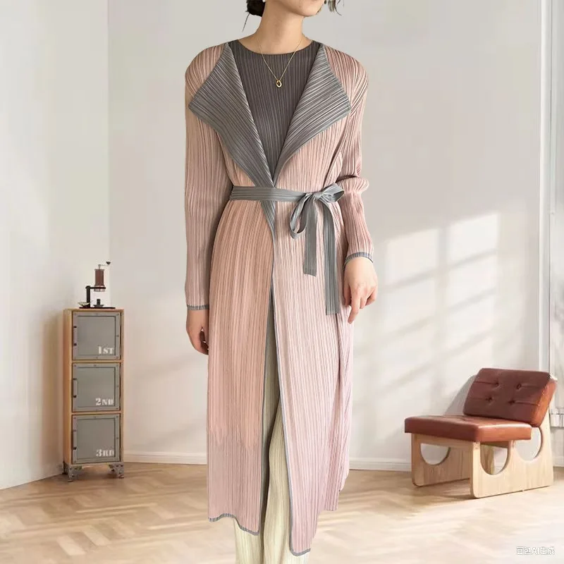 

Женский плиссированный плащ Miyake, осень 2023, новинка Miyake, длинная куртка больших размеров, высококачественные дизайнерские модели со складками, свободная куртка