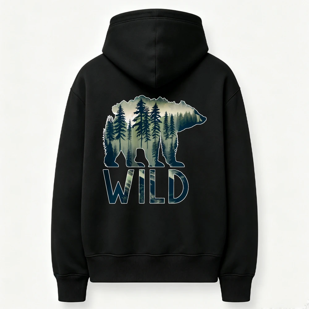 Unisex Wild Bear Pine Forest Mountain Nature Graphic Hoodie Back Print Pullover Sweatshirt Outdoor Camping Hiking Casual Hooded