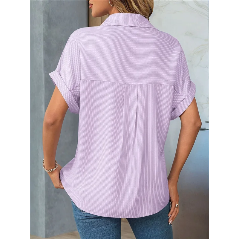 

Women's Loose Short Sleeve Pocket Casual Striped Shirt