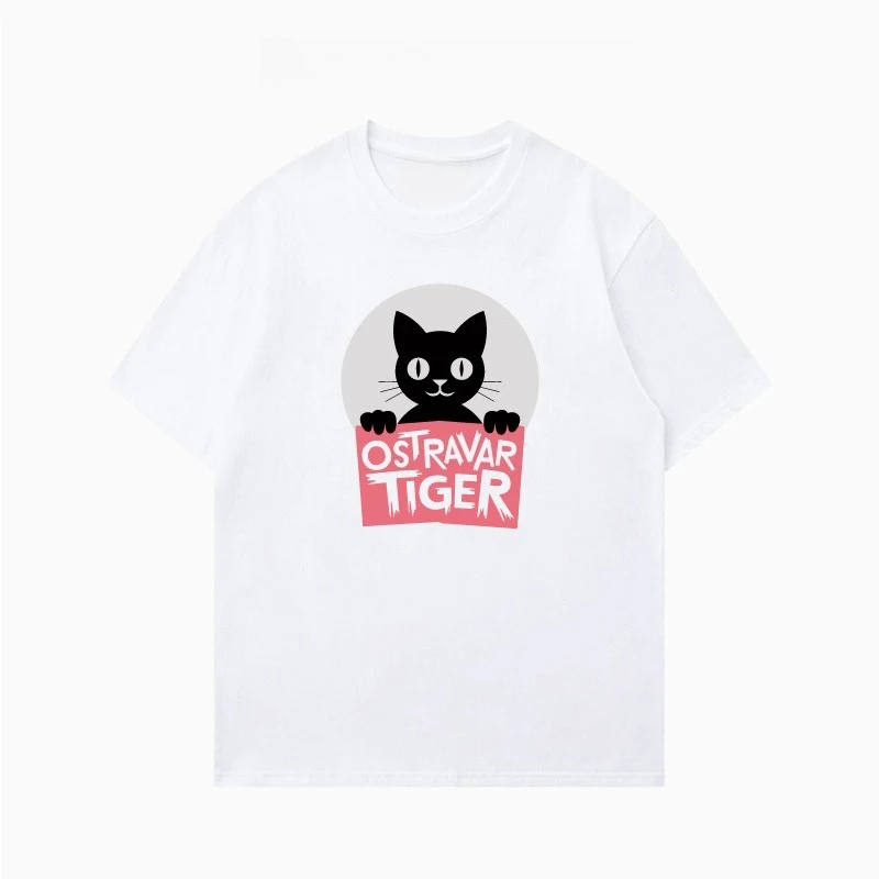 

Plus Size 2025 New Ostravar Tiger American Alphabet Print Women's Couple Wear Cotton Short-sleeved Tee Shirt Femme Grande Taille