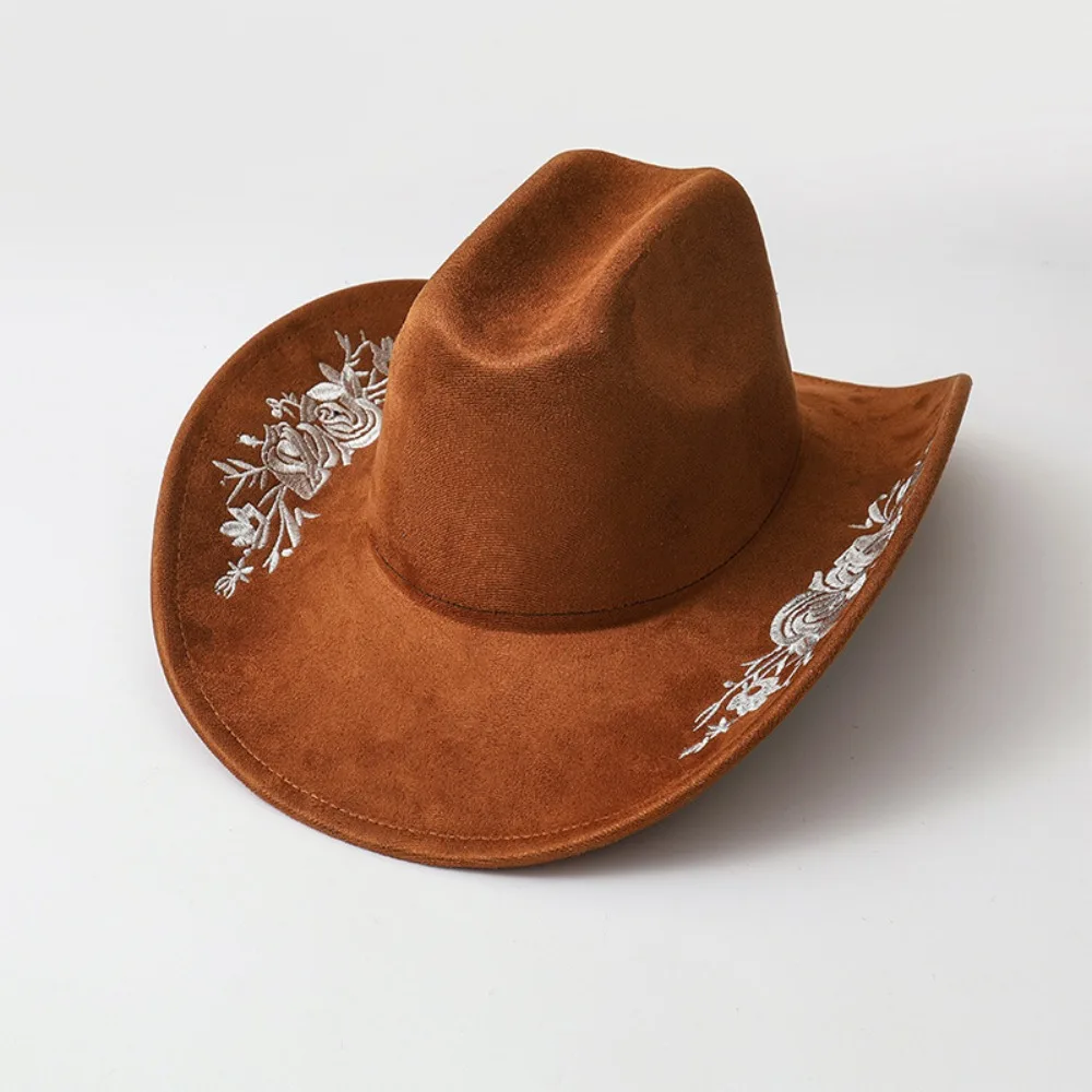 

Фетровый цилиндр с большими полями и вышивкой, цветочные украшения, шерстяные шляпы для торжественных случаев, повседневная кепка для выступлений