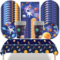 Astronaut Party Supplies Planet Rockets Disposable Paper Plates Cups Napkins Tablecloth Outer Space themed Birthday Party Decor