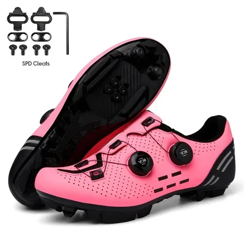 Zapatillas de ciclismo Mtb con tacos para hombre y mujer, calzado deportivo de carbono para bicicleta de velocidad, calzado plano de carreras de montaña SPD para ciclismo de carretera, 2023