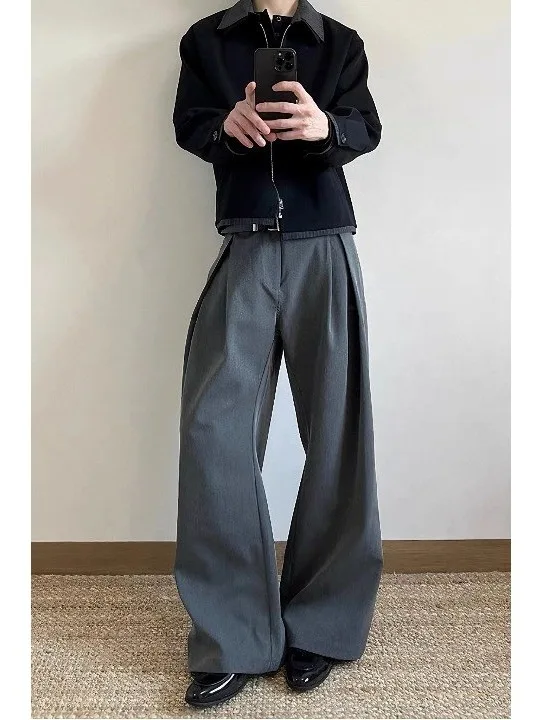 

Casual Commuter A-Line Trousers Pleated Wide Leg Long Pants Youth Faion Cool Sle Chinese Manufacturer No Brand Registered