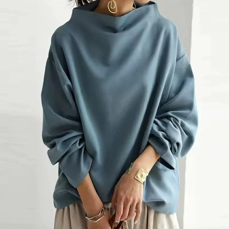 Hoodies women 2026 casual New European velvet hoodie high neck solid color loose sweatshirt women's clothing