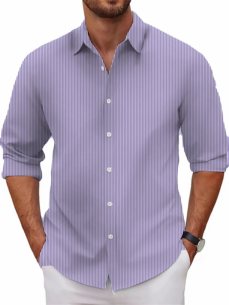 New Men's Shirt Long Sleeve Shirt 3D Printed Stripes 10 Patterns Long Sleeve Lapel Shirt Fashion Casual XS-6XL Soft Fabric