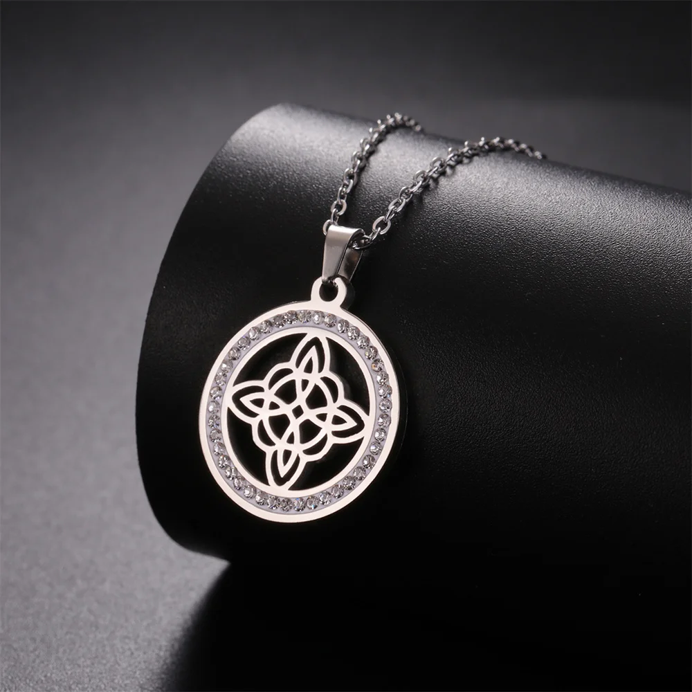 Edelstahl Hexenknoten Halskette Wicca Hexerei Kristall Strass Halsband Halsketten Für Frauen Amulett Schmuck Hochzeitsgeschenke – Detail 2