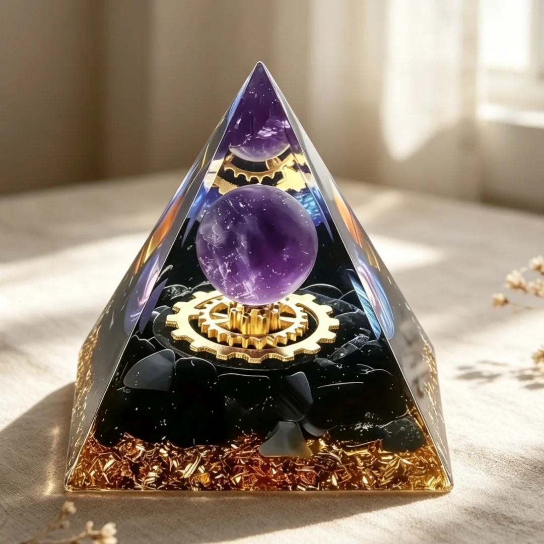 1pc Orgone Pyramid Obsidian Orgonite Energy Generator Reiki Healing Chakra Meditation Tool Resin Crystal Pyramid Home Decor