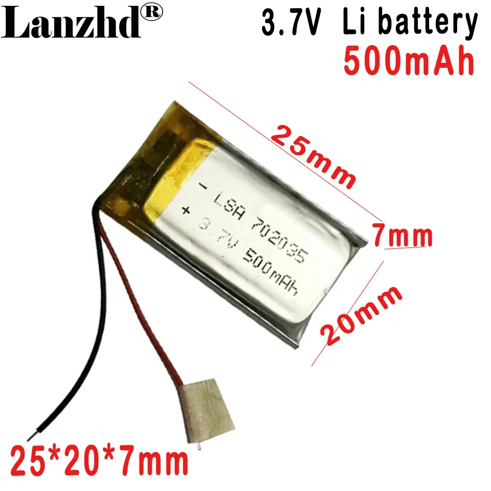 

3.7V Polymer Lithium Battery 702035 500mAh For small fan intelligent sound beauty instrument tablet Smart Water Cup Humidifier