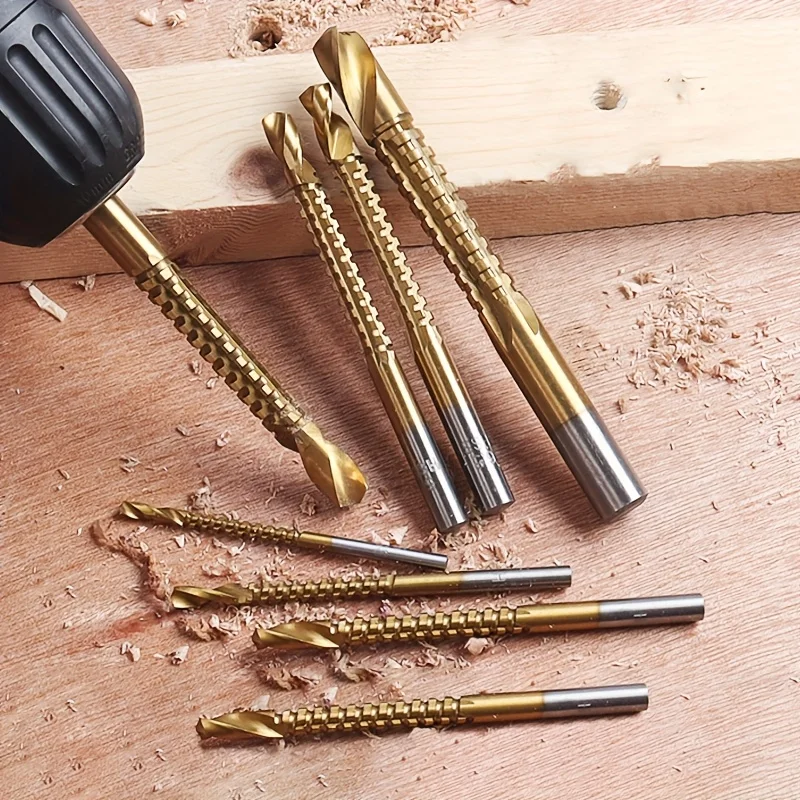 8pcs -Coated High-Speed Steel Sawtooth Drill Bit - Multi-Functional 3-In-1 Tool for Drilling, Cutting And Slot Milling, Designed
