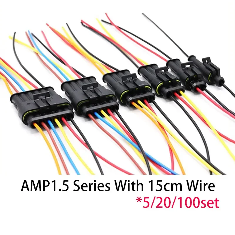 AMP Type 1.5 Series Automotive Waterproof Connector Plug Socket HID Male&Female 15CM Wire Harness