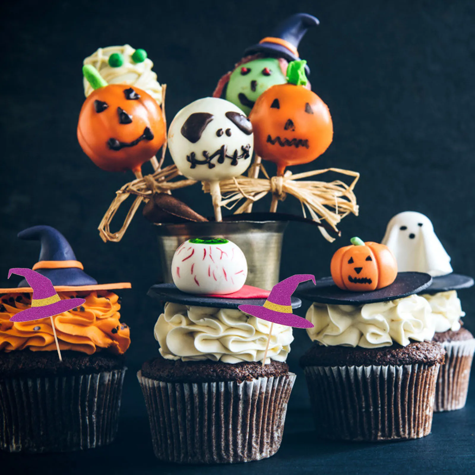 

24 pcs Picks Wooden Halloween Decor Dessert Pick For Party Halloween Cake Topper Birthday Festival Cake Decoration