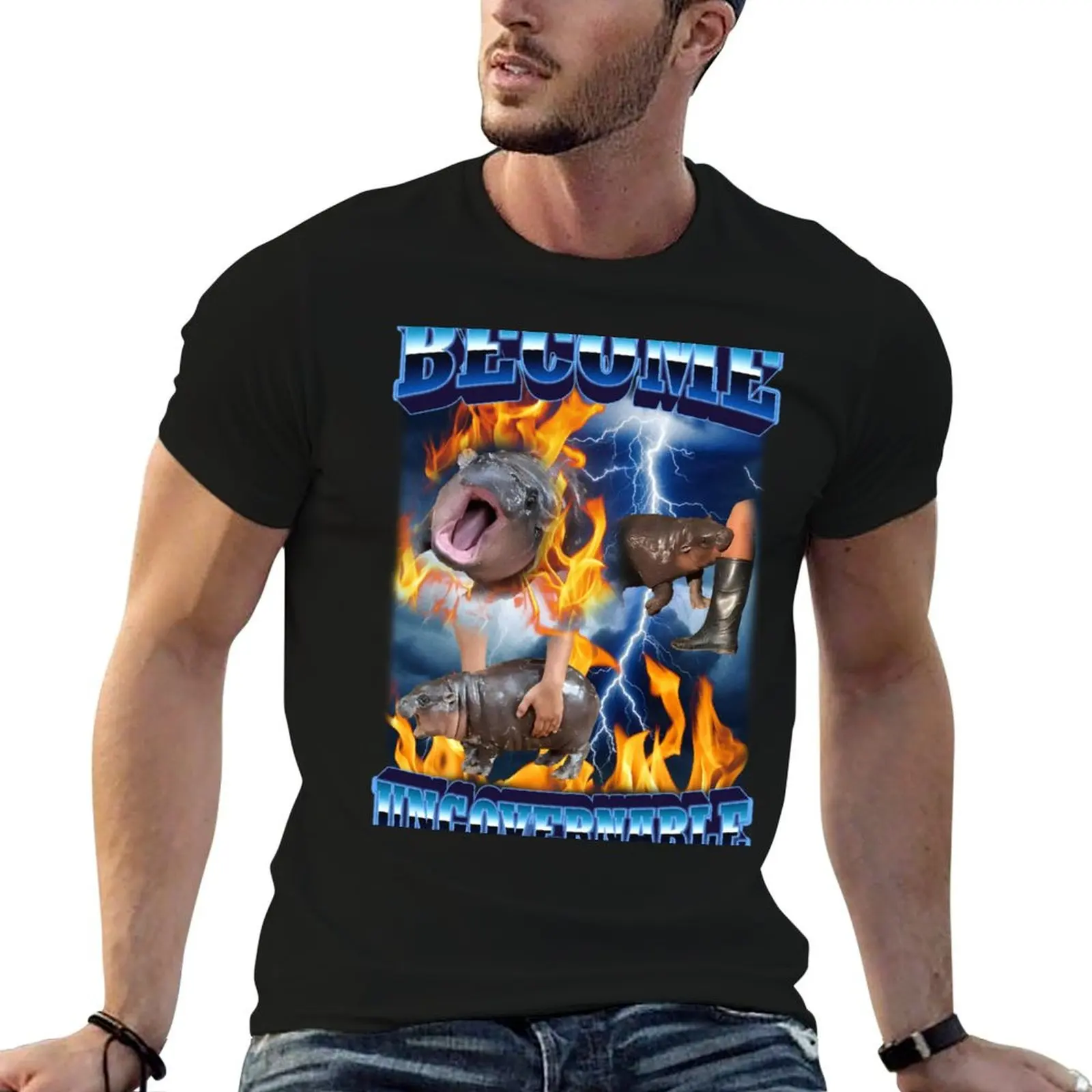 Become Ungovernable Funny Baby Pygmy Hippo Meme T-Shirt Water Resistant Casual T-Shirt