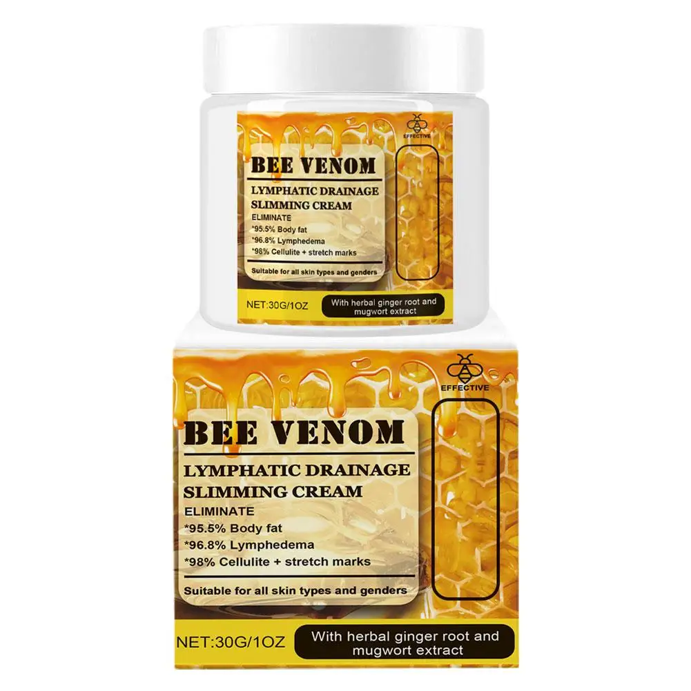 Bee Venom Linfatic Drainage Body Slimming Cream, Body Slimming, Extrato de Raiz de Gengibre, Firming da Pele, Shaping, para Mulheres e Homens, H2W2, 30g