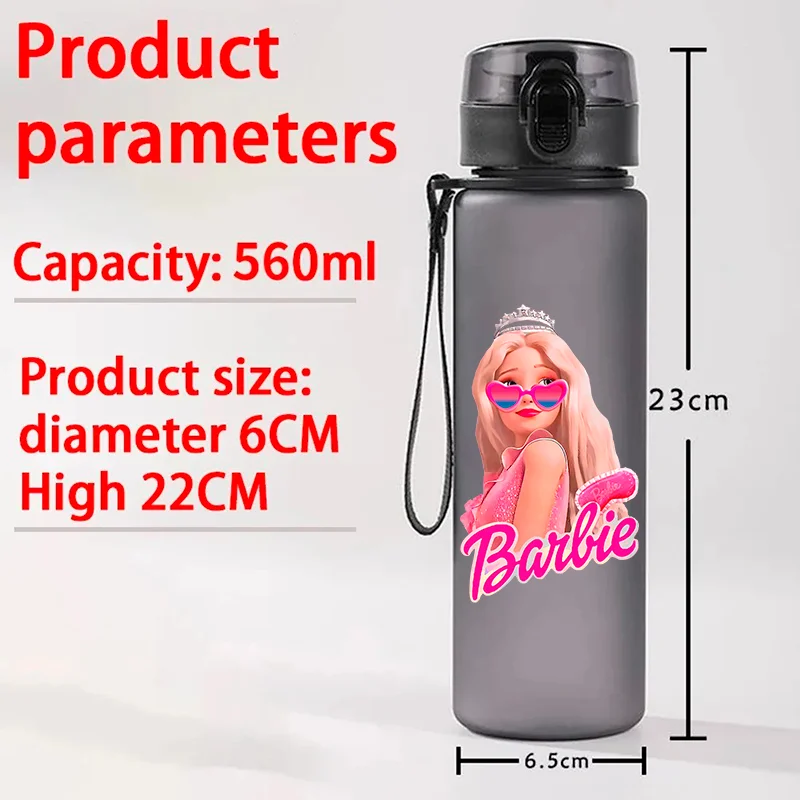 Barbie 560ML o dużej pojemności 4-kolorowy kubek na wodę dla dzieci przenośny plastikowy sport na świeżym powietrzu Aldult butelka na wodę Anime