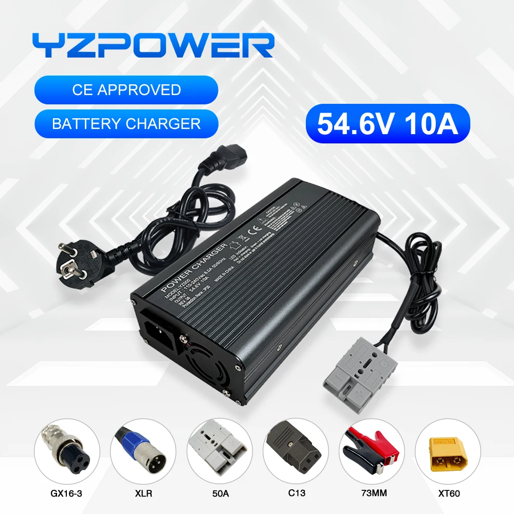 

YZPOWER 54.6V 10A lithium battery charger 13S 48V high power DC charger fast charging with cooling fan